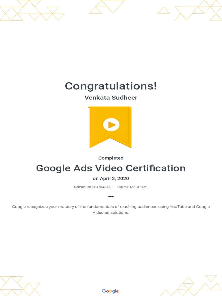 Google Ads Video Certification - Google | PDF
