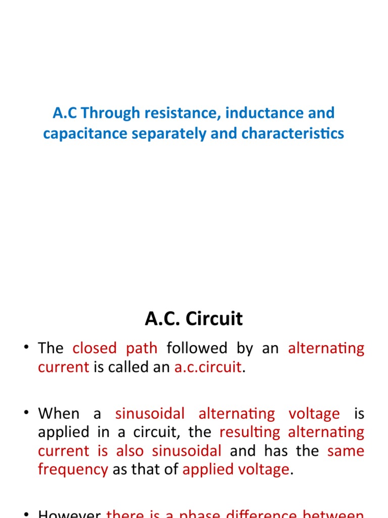 A.C Through Resistance, Inductance and Capacitance PDF Inductance