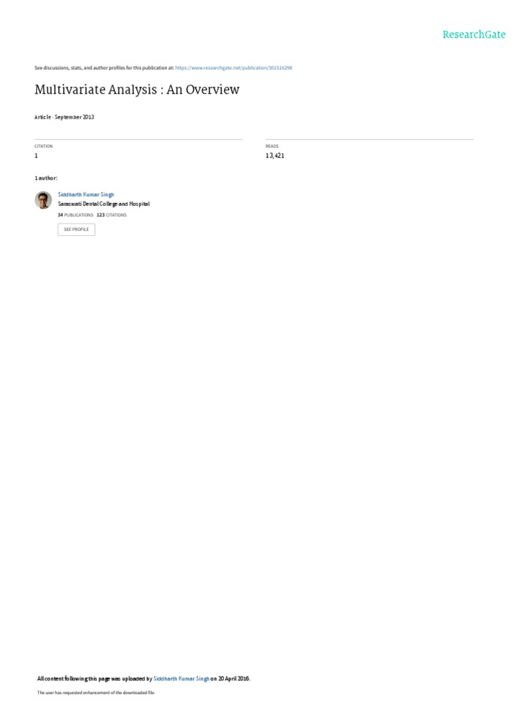 Multivariate Analysis An Overview | PDF | Factor Analysis | Regression ...