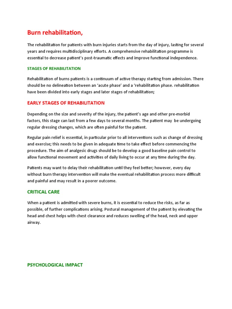 A Comprehensive Guide to Burn Rehabilitation Addressing Physical