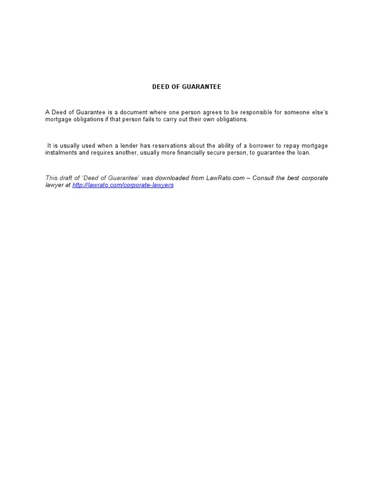 Deed of Guarantee Template | PDF | Guarantee | Deed
