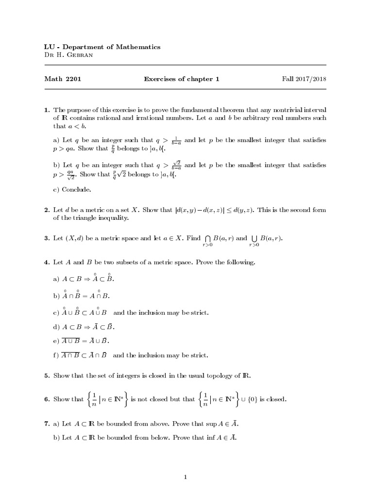 Chap1 Td 1 Metric Space Metric Mathematics