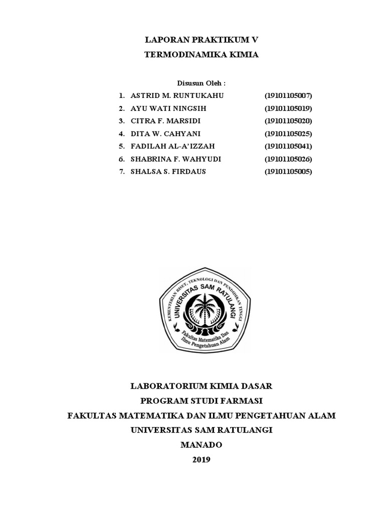LAPORAN PRAKTIKUM Termodinamika KIMIA DASAR KEL 5 | PDF