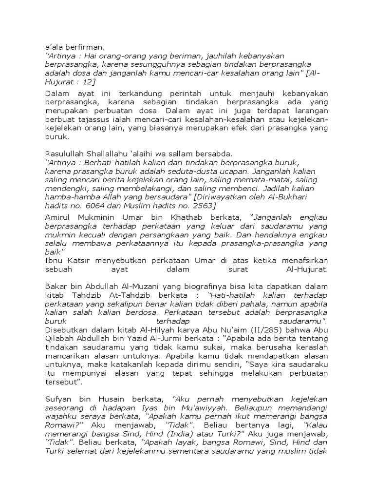 Ayat Dan Hadits Tentang Suudzon | PDF | Pengembangan Diri