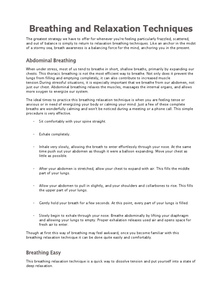 Breathing Techniques for Anxiety Relief | PDF | Breathing | Relaxation ...