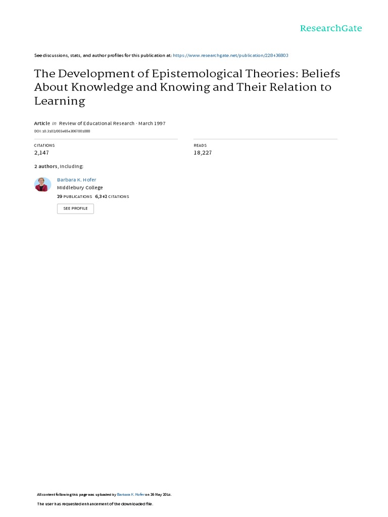 The Development of Epistemological Theories Belief | PDF | Epistemology ...
