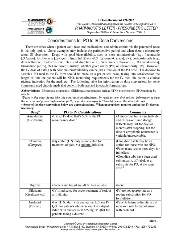 Considerations For PO To IV Dose Conversions | PDF | Medical Treatments ...