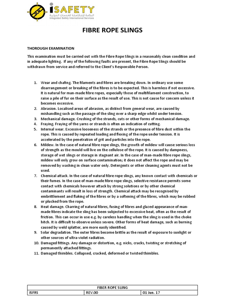 Fibre Rope Slings Thorough Examination PDF Rope Fibers