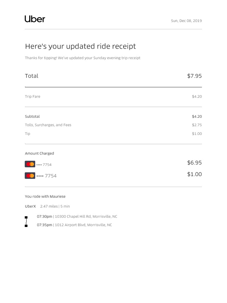 Updated Uber Ride Receipt Details | PDF