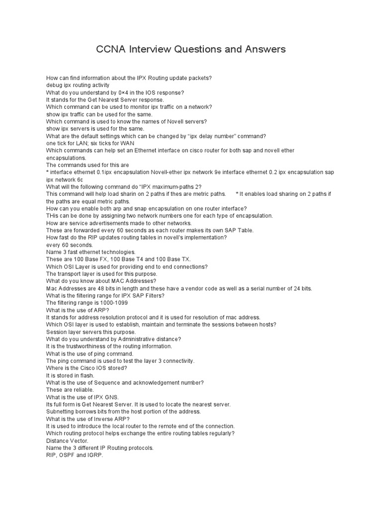 CCNA Interview Questions and Answers PDF Routing Computer Network