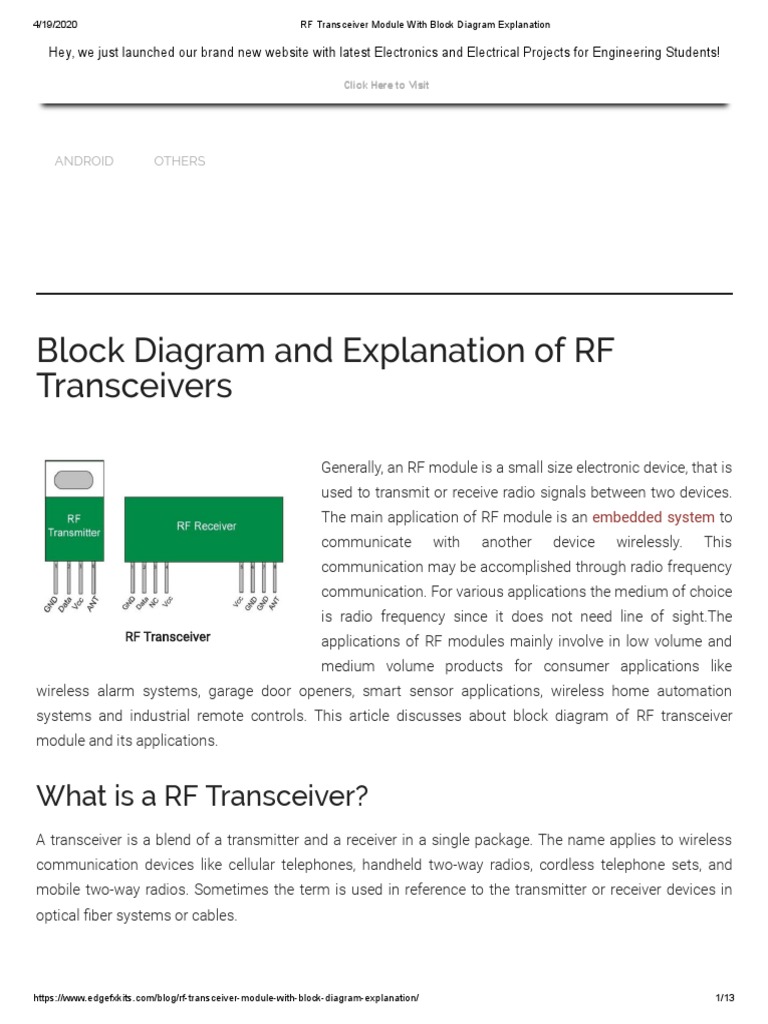RF Transceiver Module With Block Diagram Explanation PDF | PDF ...