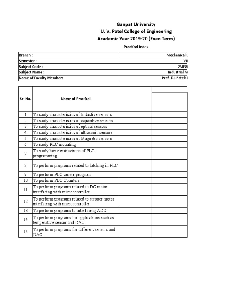 Lab Index - 2ME805 - 4-IA | PDF