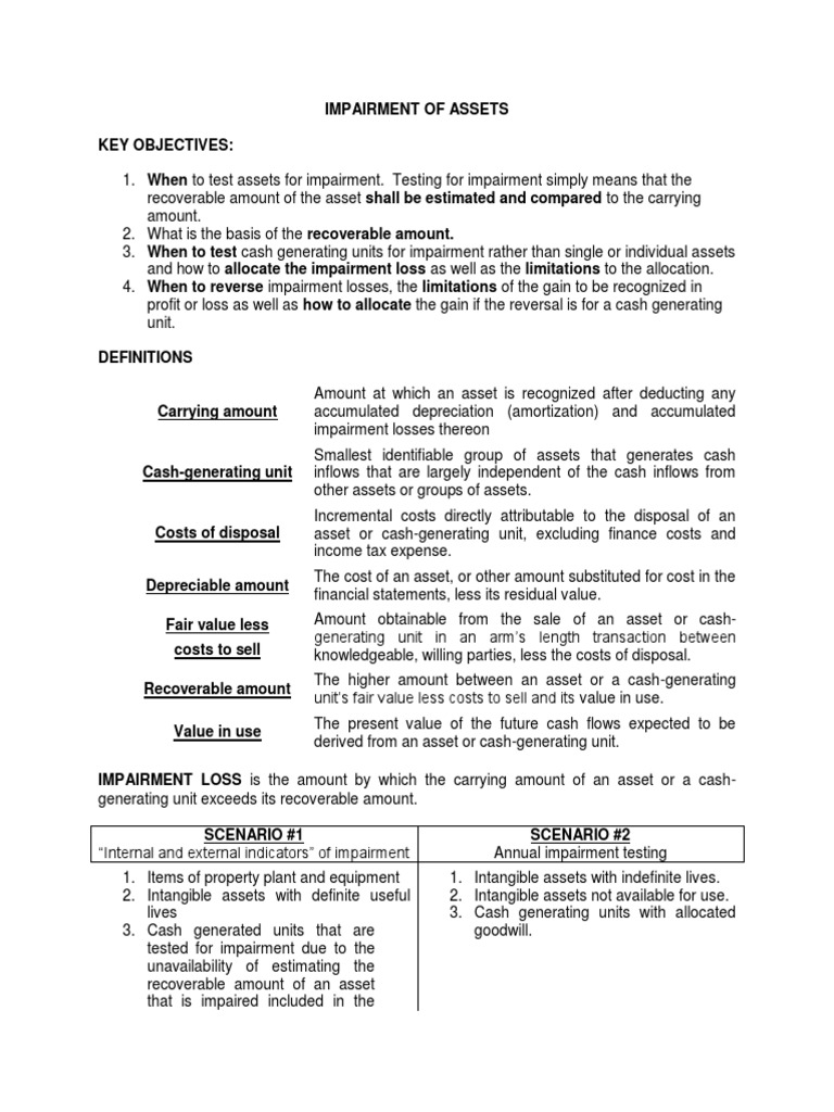 Impairment Of Assets Pdf Goodwill Accounting Discounting