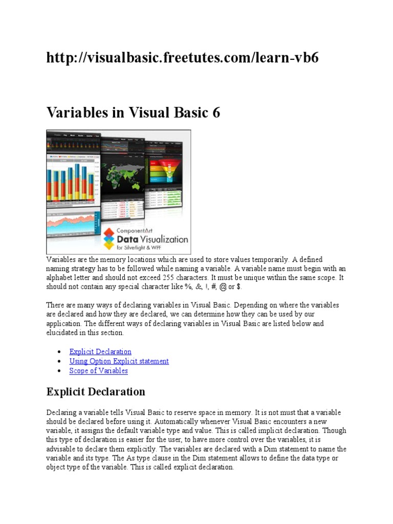 Variables in Visual Basic 6 | PDF | Control Flow | Variable (Computer ...