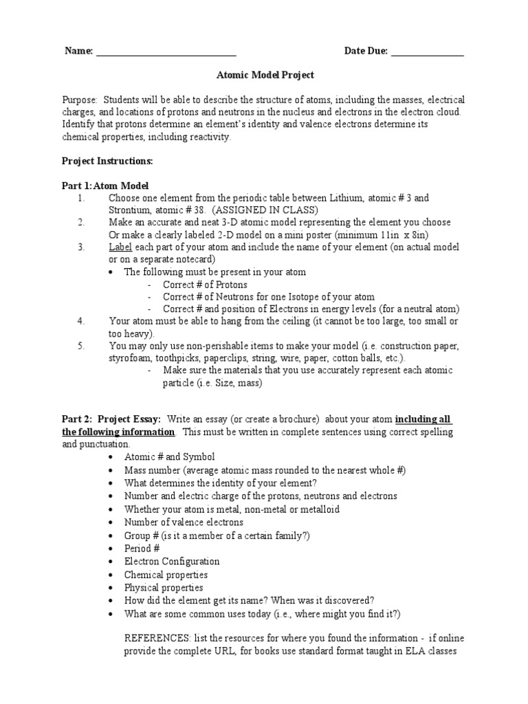 Atomic Model Project Guidelines | PDF | Atoms | Proton