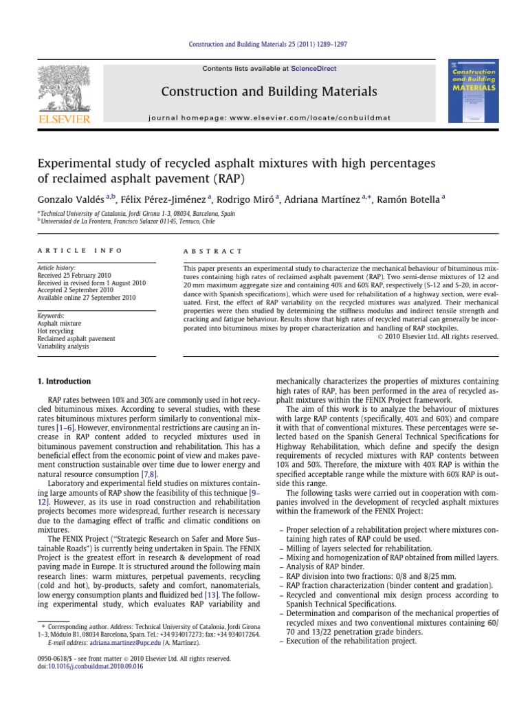 High RAP Content in Asphalt Mixtures | PDF | Road Surface | Strength Of ...