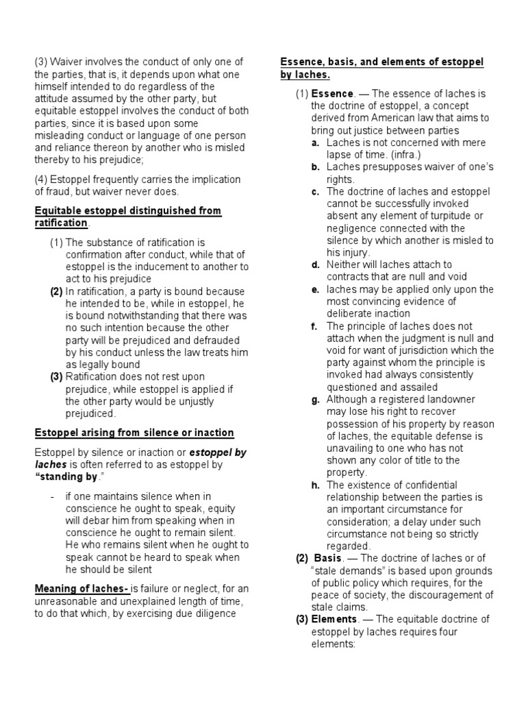 Intro To Law Reviewer Part 3 PDF Laches (Equity) Estoppel