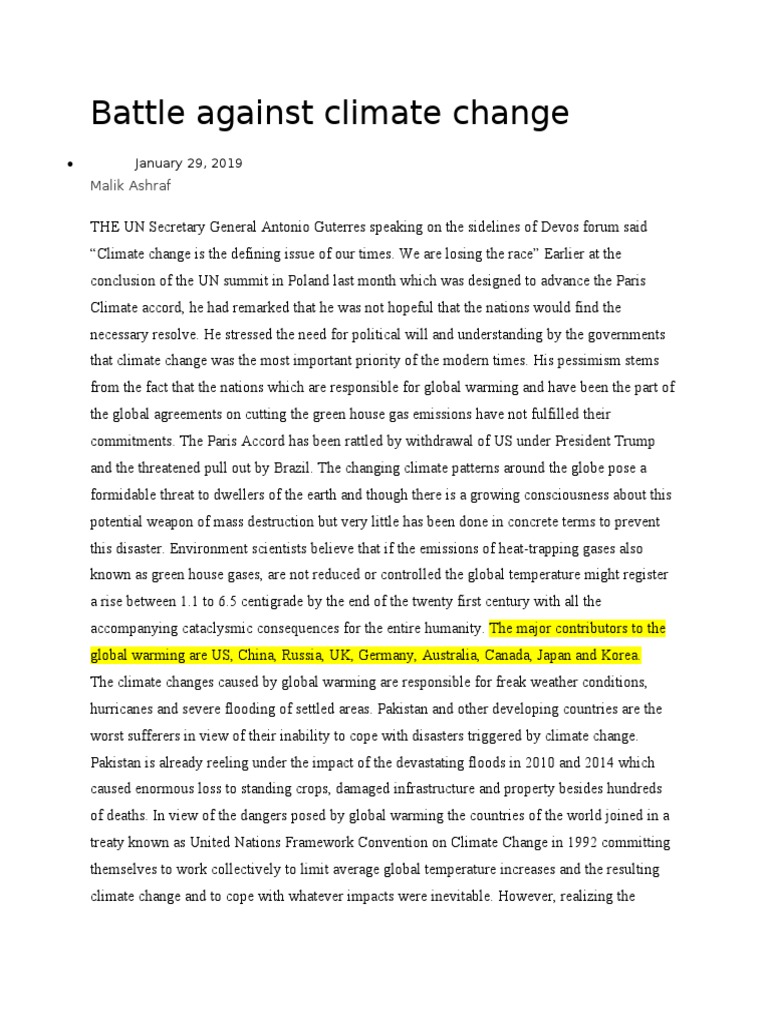 Urgent Climate Change Action Needed | PDF | United Nations Framework ...