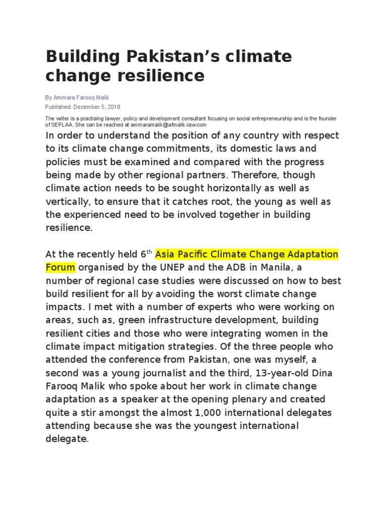 Building Pakistan's Climate Change Resilience | PDF | Politics Of ...