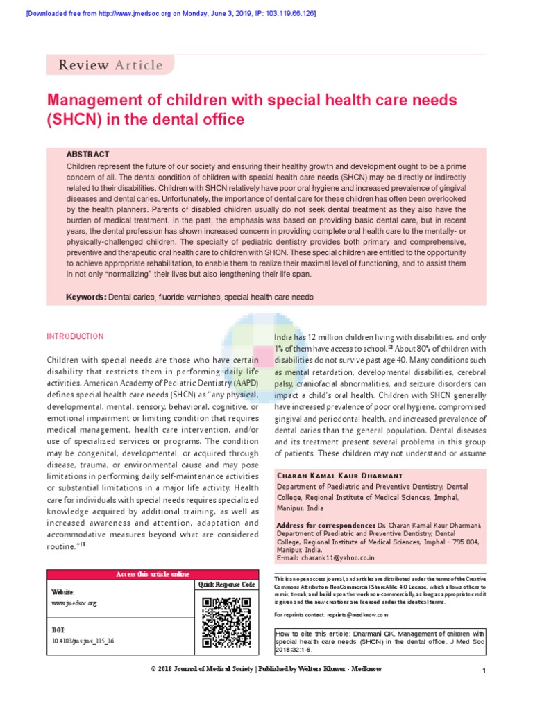 Management of Children With Special Health Care Needs (SHCN) in The ...