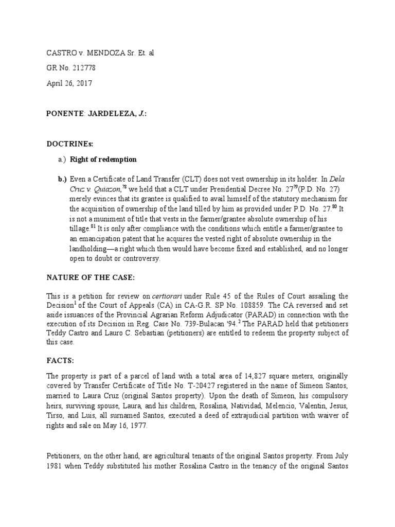 Right of Redemption Denied Agricultural Tenants Fail to Effectively