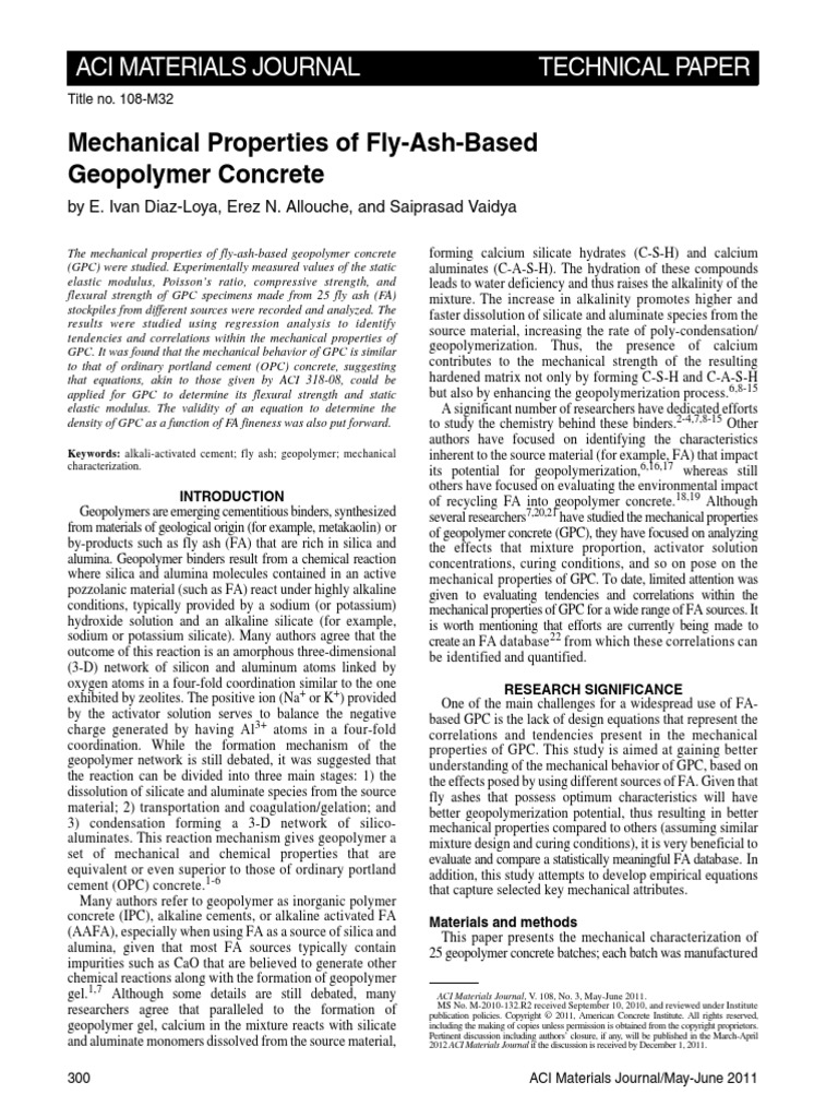 Mechanical Properties of FlyAshBased Geopolymer Concrete Aci