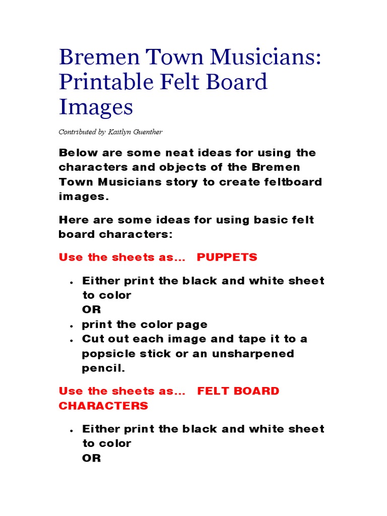 Bremen Town Musicians Felt Board Printables | PDF