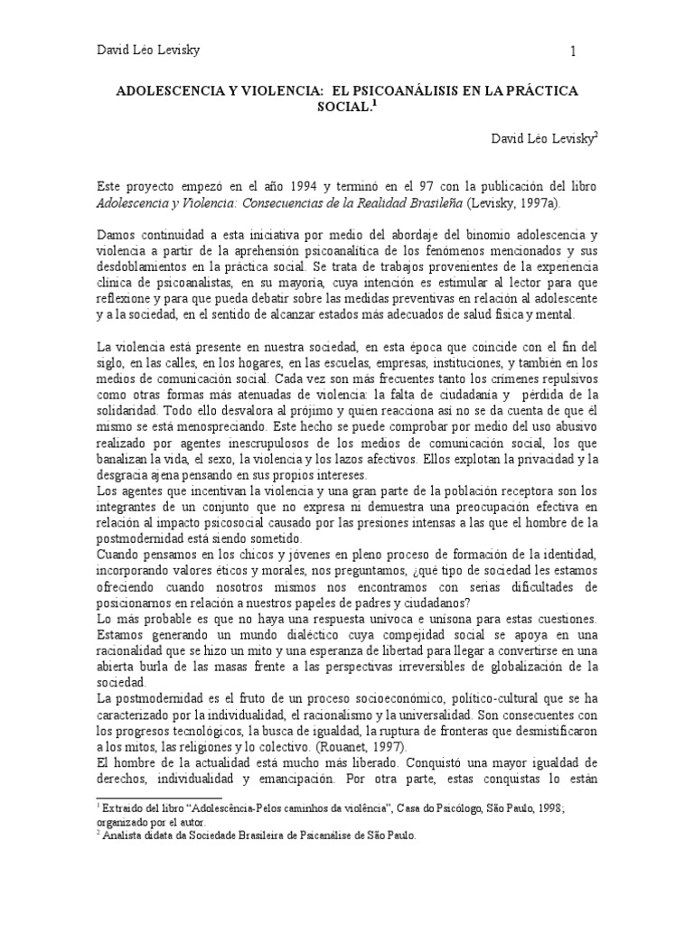 Adolescencia y Violencia - El Psicoanalisis en La Practica Social - Con ...