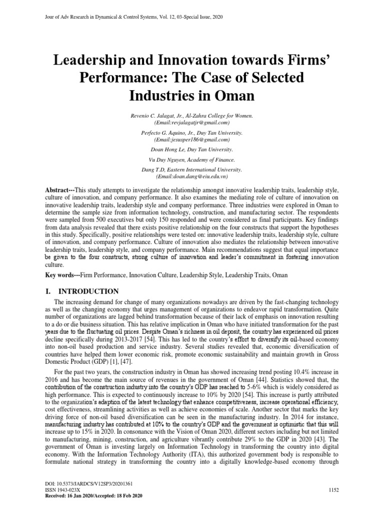 Leadership and Innovation Towards Firms' Performance: The Case of ...