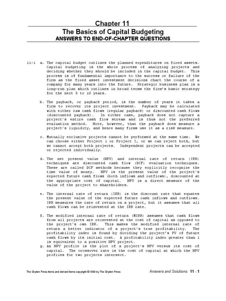 Chap 11 Problem Solutions | PDF | Capital Budgeting | Internal Rate Of ...