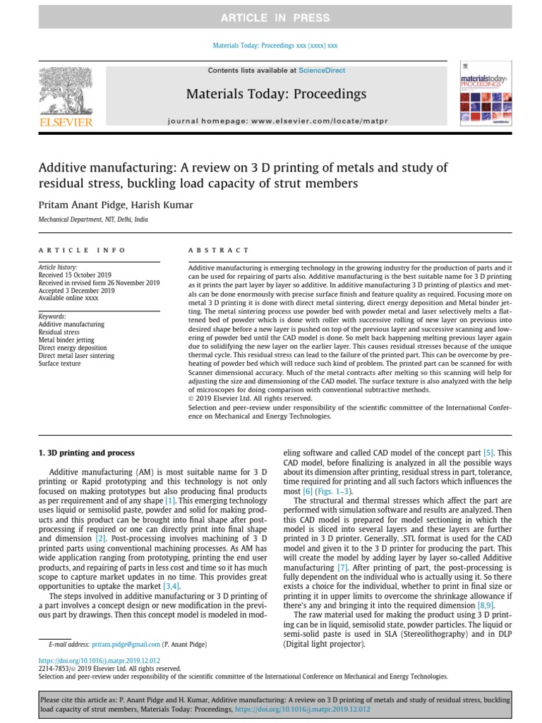 Residual Stress in 3D-Printed Steel | PDF | 3 D Printing | Strength Of ...