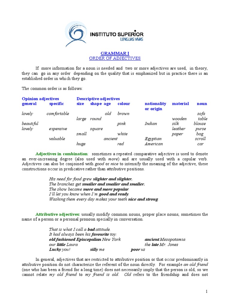 5) Order of Adjectives | PDF | Adjective | Object (Grammar)