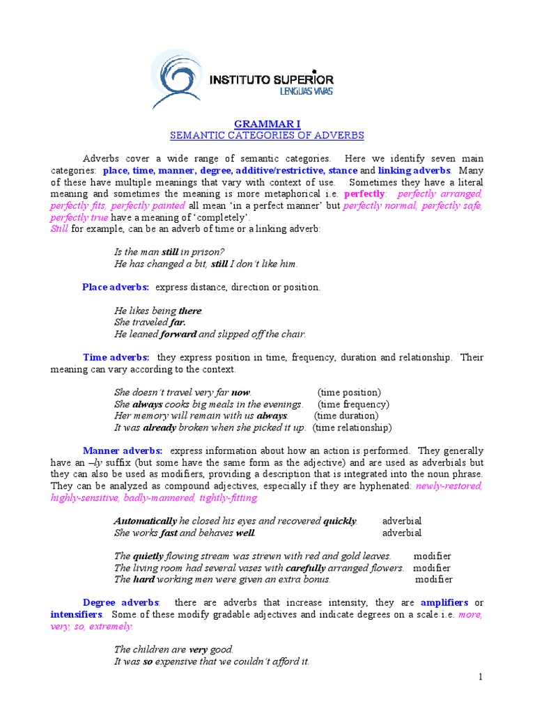 12) Semantic Categories of Adverbs | PDF | Adverb | Adjective