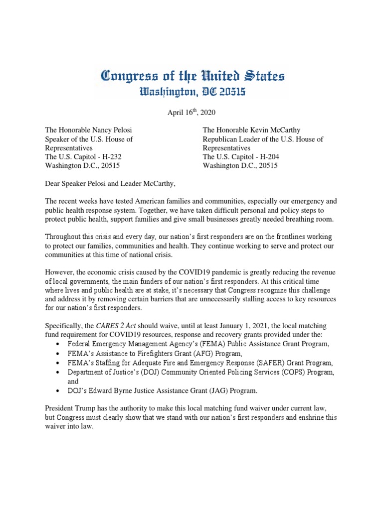 First Responder Grant Waiver Letter PDF Federal Emergency