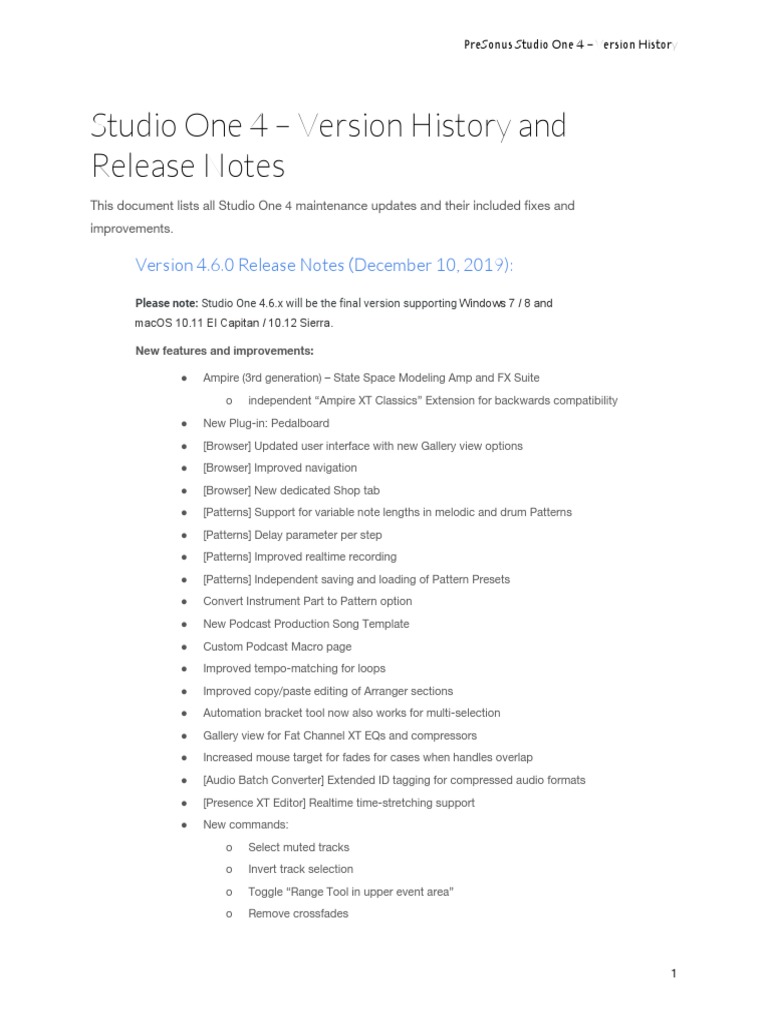 Studio One 4.6 - Release Notes | PDF | Computer Keyboard | Mac Os