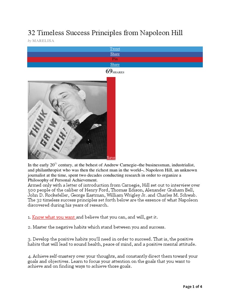 32 Success Principles by Napoleon Hill | PDF | Napoleon Hill | Thought