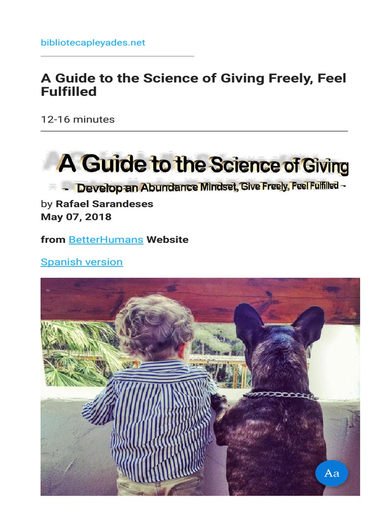 A Guide To The Science of Giving Freely Feel Fulfilled PDF Positive Psychology Well Being