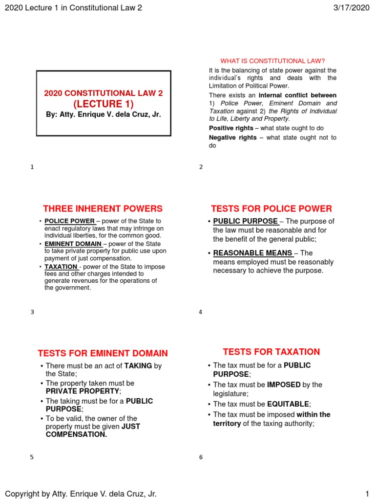 Overview of Constitutional Law 2 | PDF | Just Compensation | Eminent Domain
