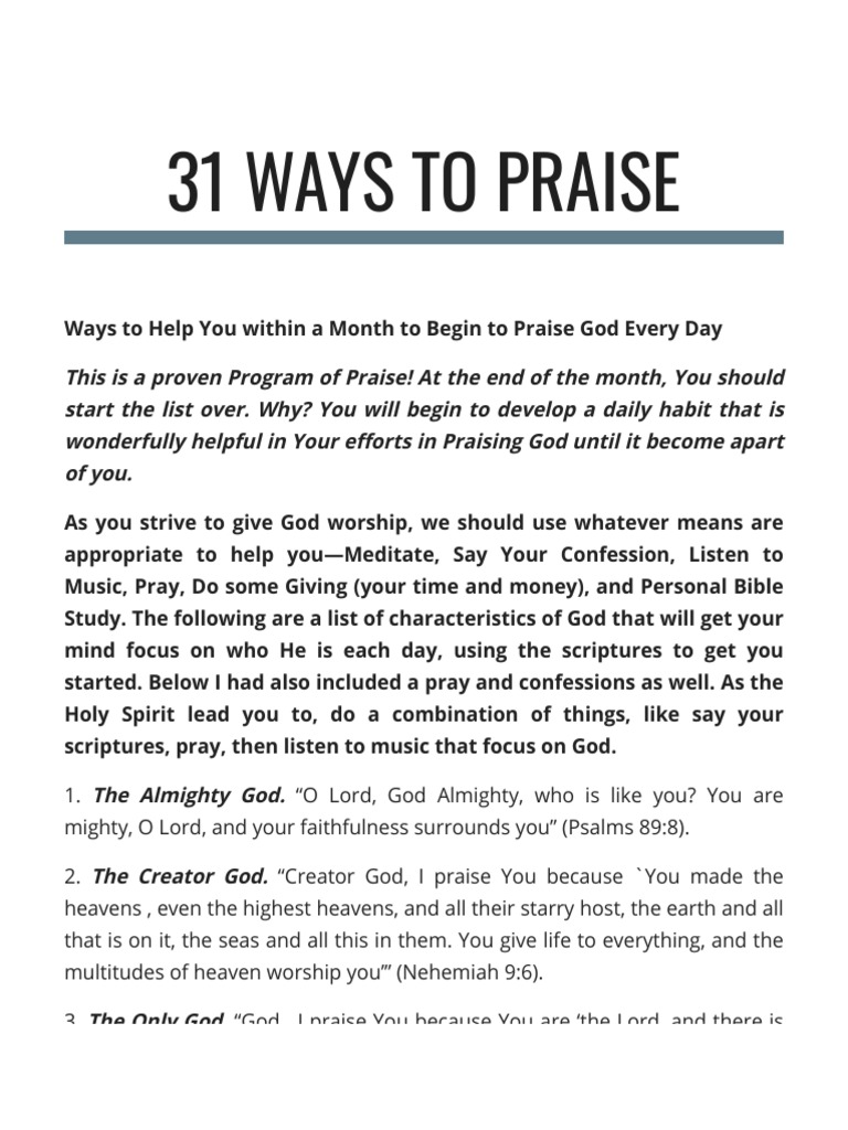 31 Daily Ways to Praise God | PDF | God The Father | God