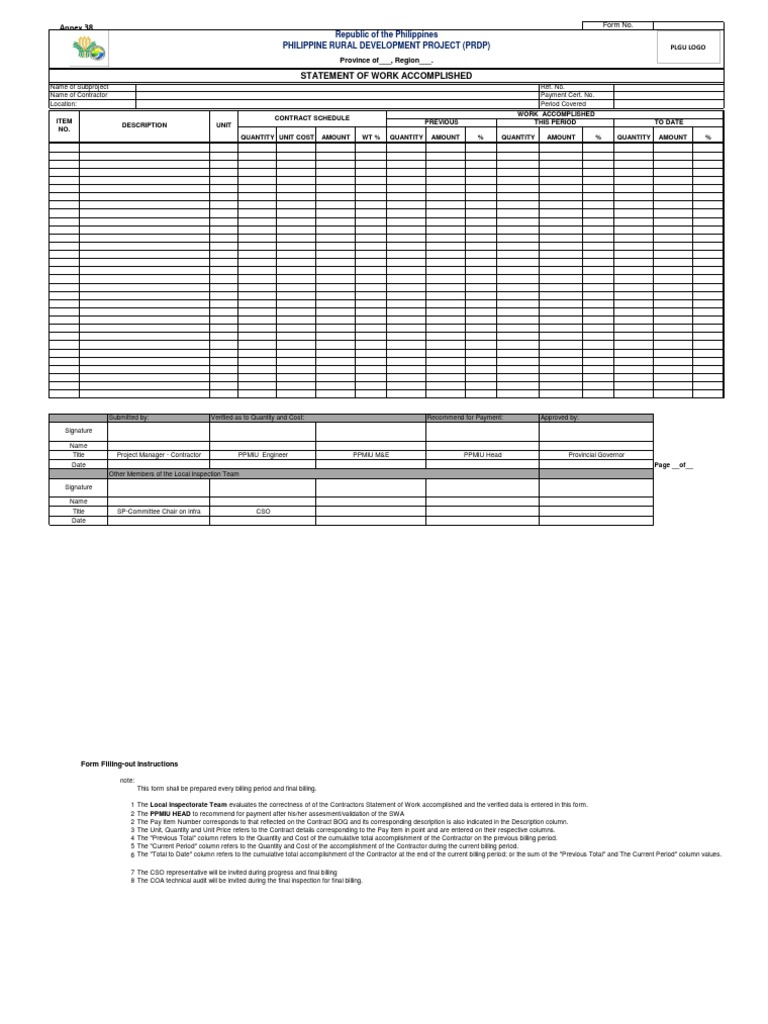 Statement of Work Accomplished Form | PDF | Business