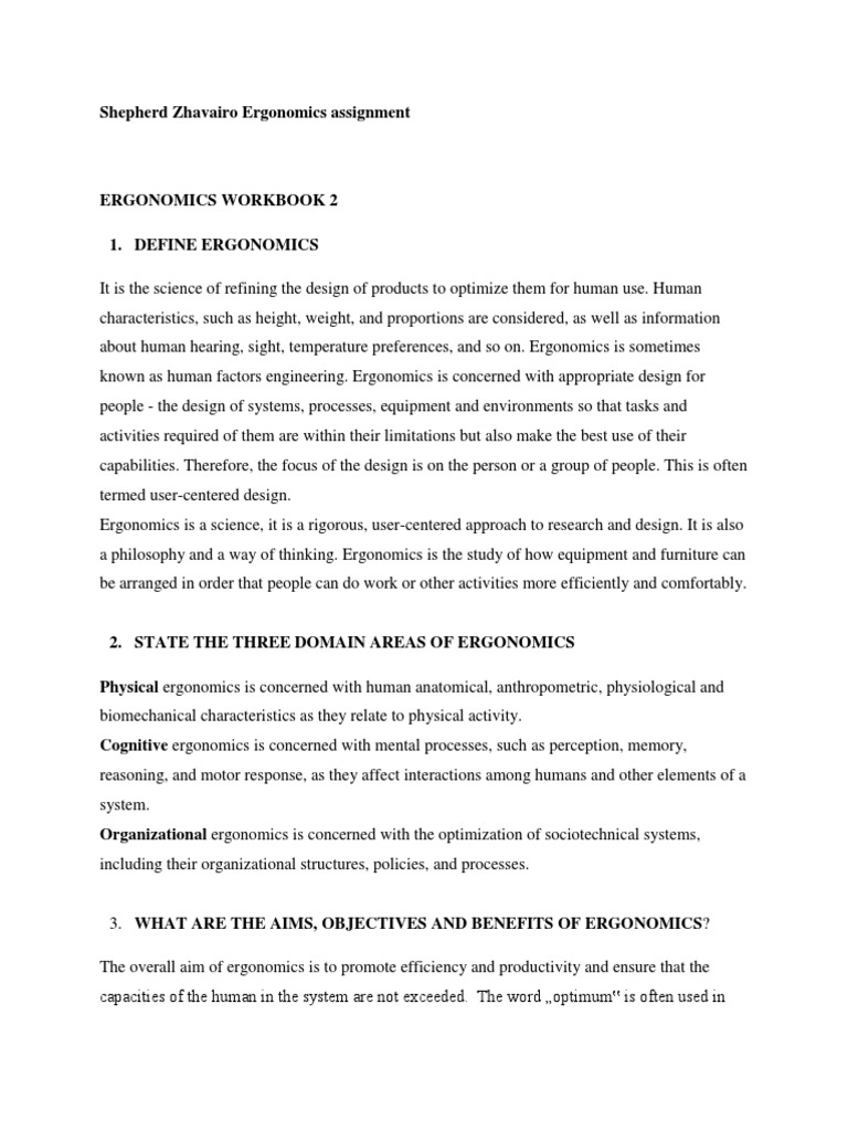 ERGONOMICS Assignment PDF Human Musculoskeletal System Human Factors And Ergonomics