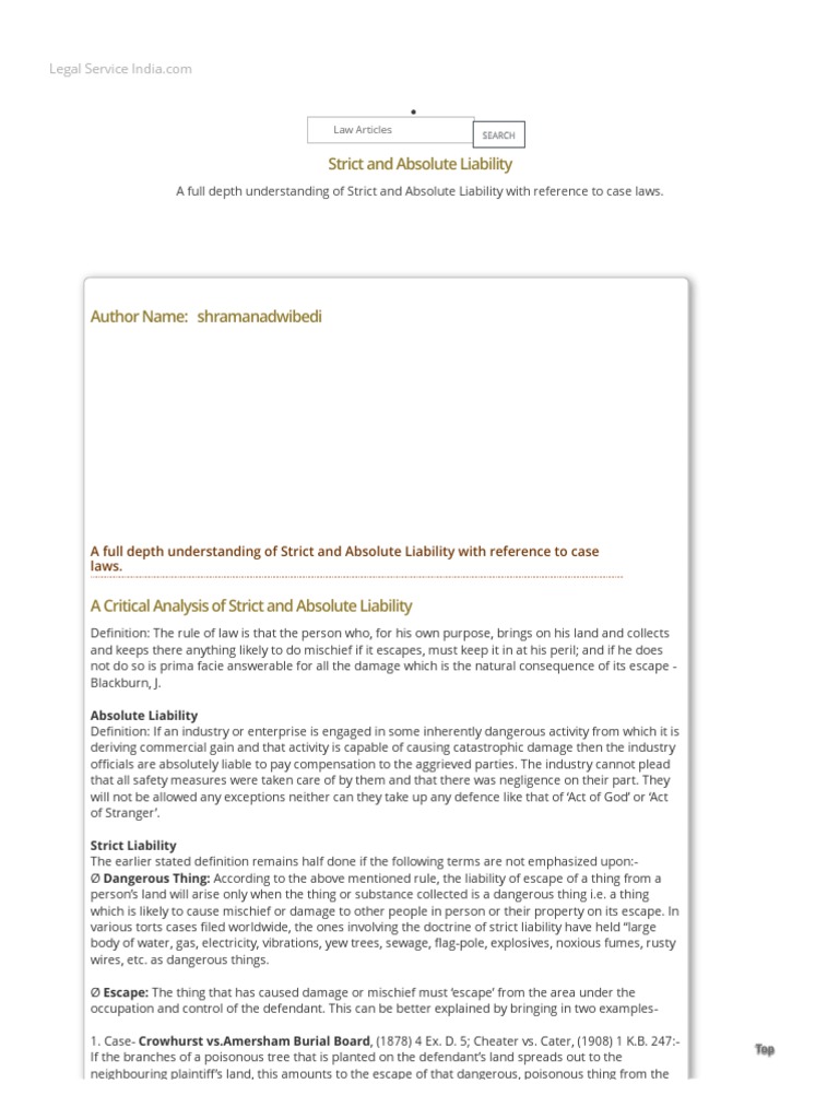 Understanding Strict vs Absolute Liability | PDF | Strict Liability ...
