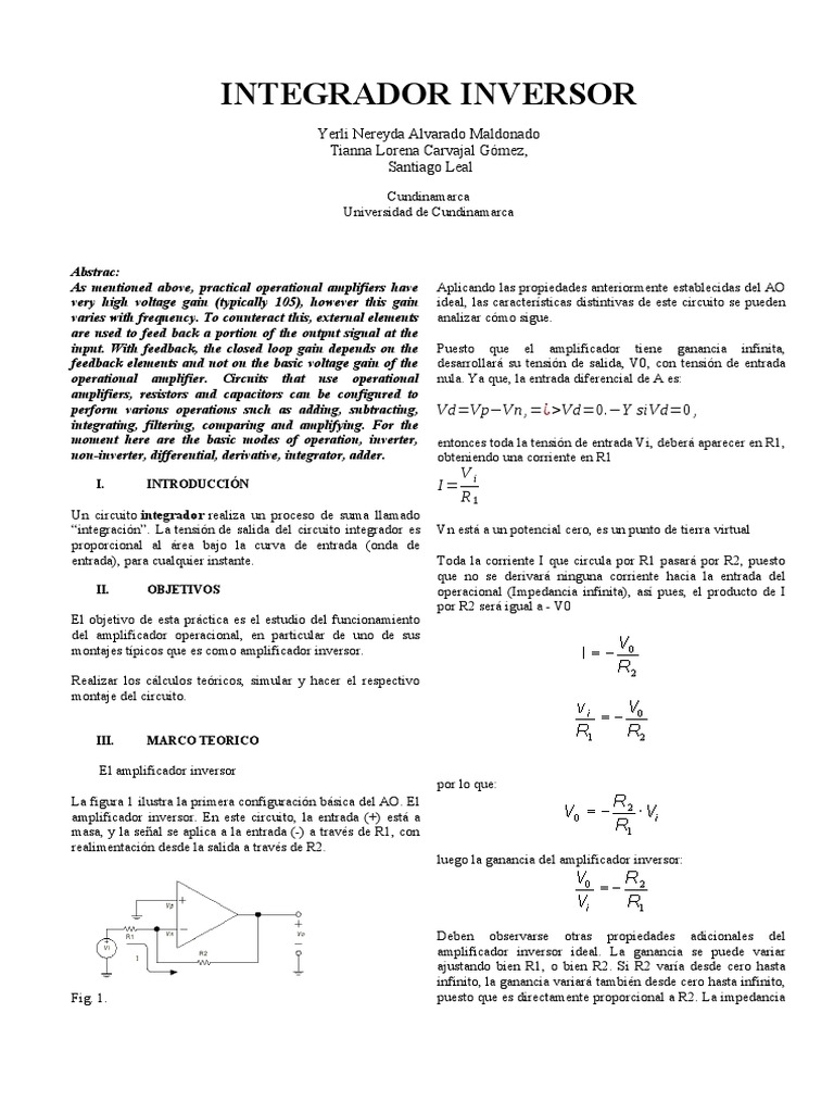Circuito Integrador Inversor con AO | PDF | Electrónica | Ingeniería ...