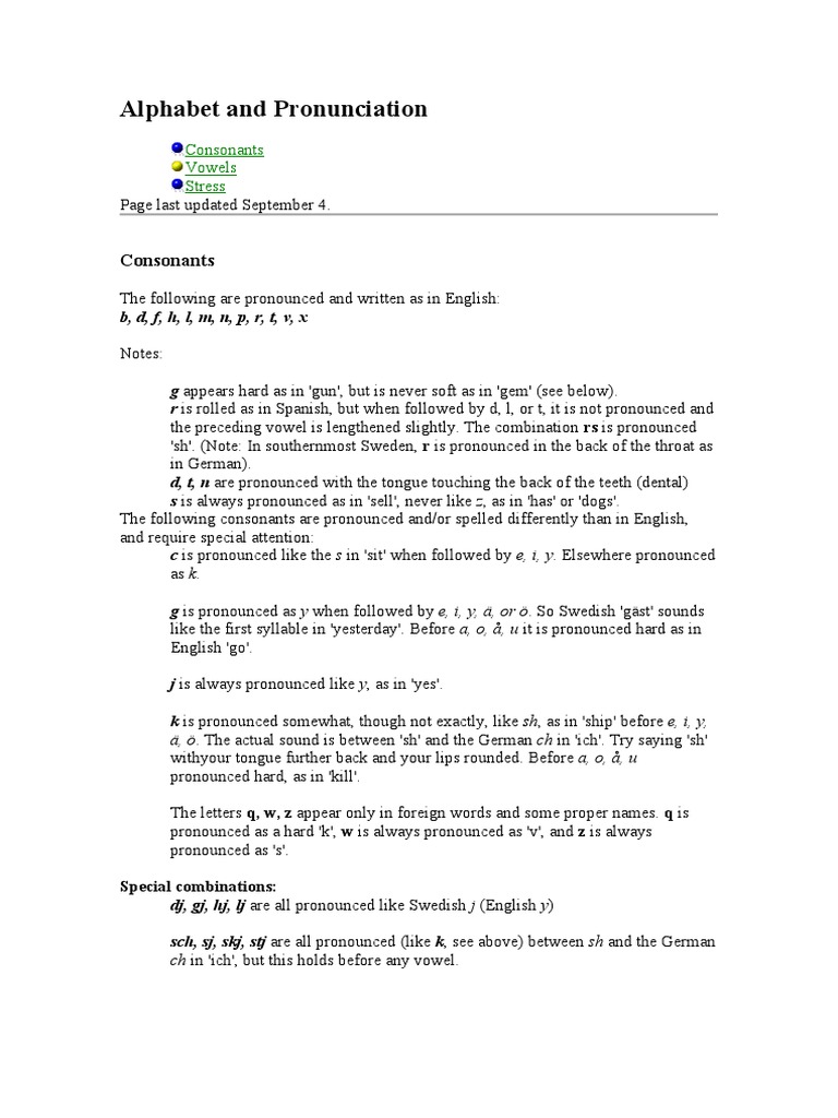 Alphabet And Pronunciation Swedish Vowel Stress Linguistics