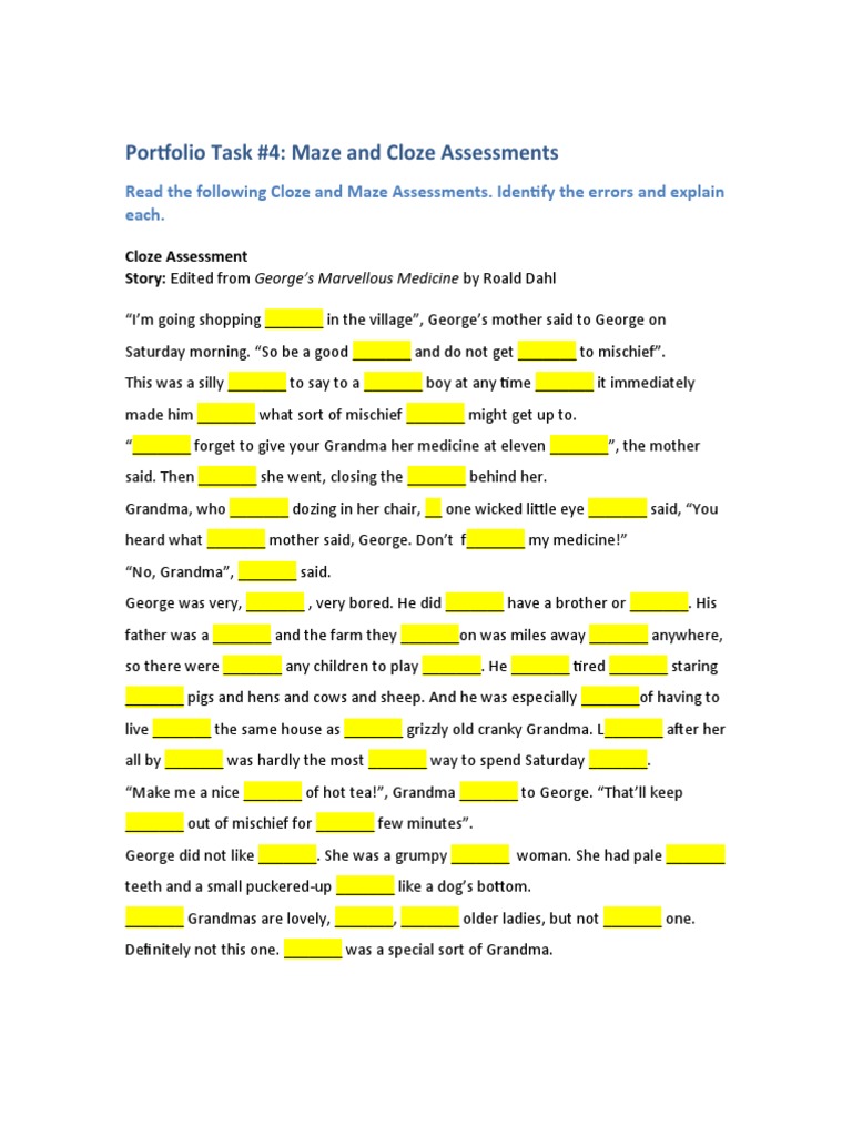 Maze and Cloze Assessment Errors | PDF | Linguistic Morphology ...