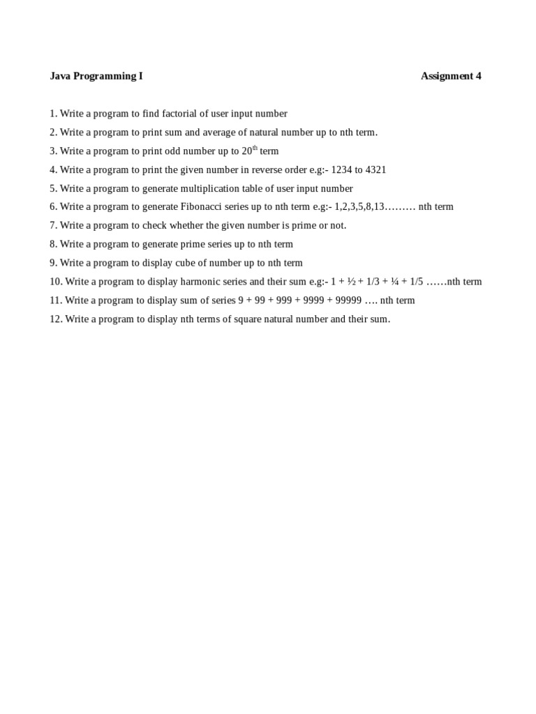 Java Programming I Assignment 4 | PDF
