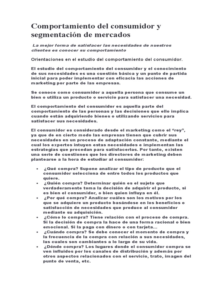 Comportamiento Del Consumidor y Segmentación de Mercados | PDF ...