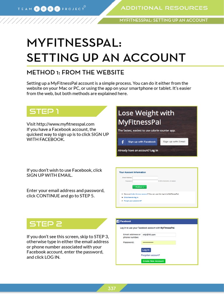 Myfitnesspal Setting Up An Account Step 1 PDF App Store (I Os) Google Play