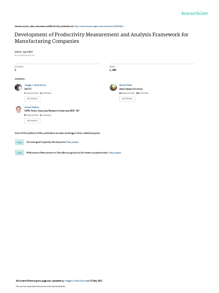 Productivity Framework for Manufacturing | PDF | Factors Of Production ...