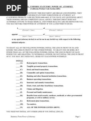 CA Statutory POA